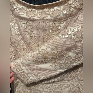 Tadashi Shoji Beige Lace 3/4 Sleeve Dress